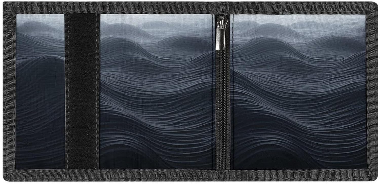 Deep Black Waves Wallet for Men Women Zipper Travel Wallets Stylish Trifold Wallets with Large Capacity Bifold Wallet