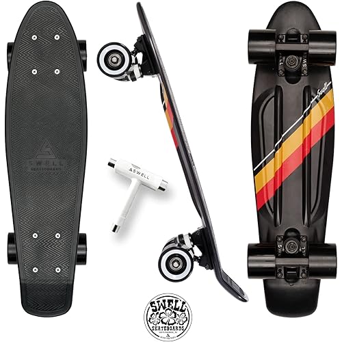 Swell Skateboards 22 inch and 28 Inch Plastic Retro Mini Cruiser Complete Skateboard for Beginners, Boys, Girls, Youths, Teens, Adults, and College Students.