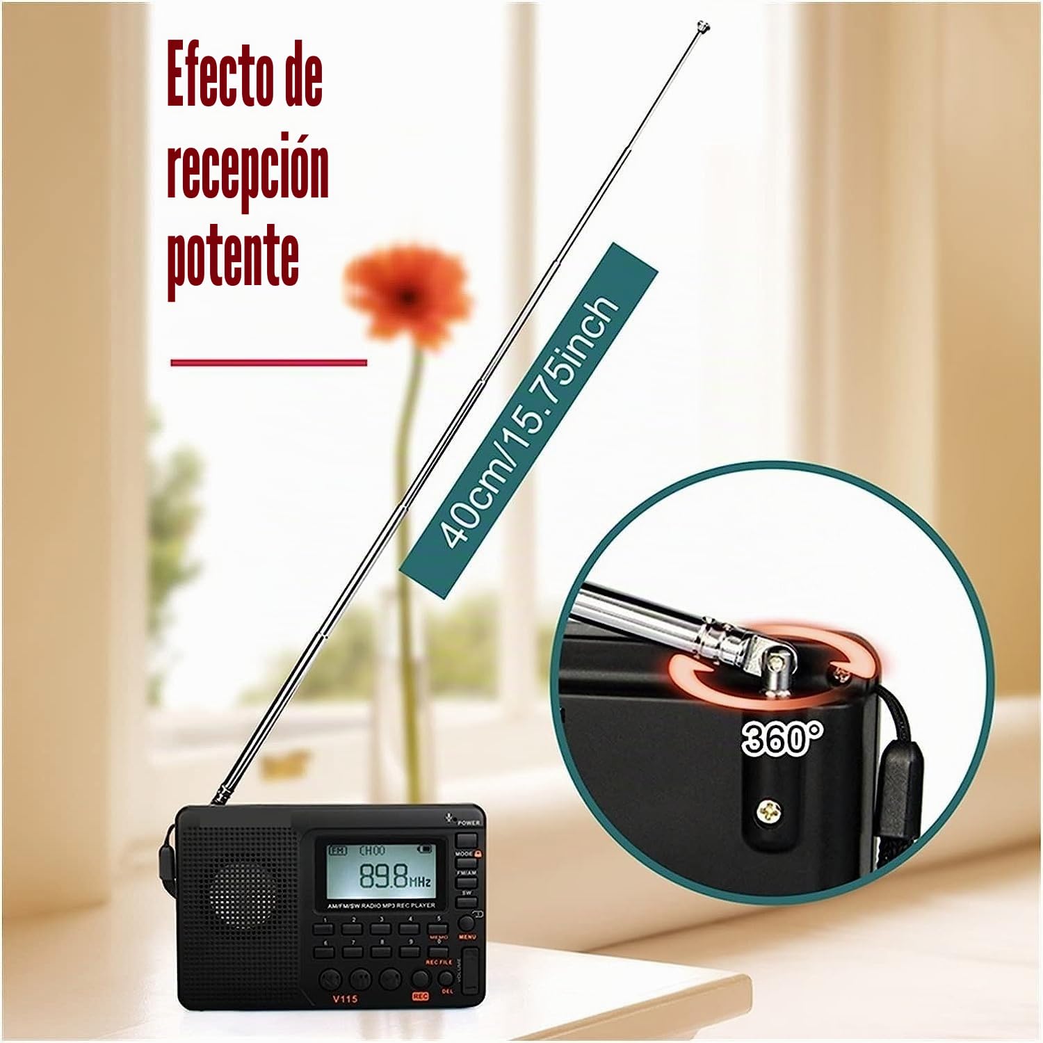 Radio V115 Radio AM FM SW radio bolsillo onda corta FM altavoz, admite tarjeta TF, grabadora USB, modo de suspensión