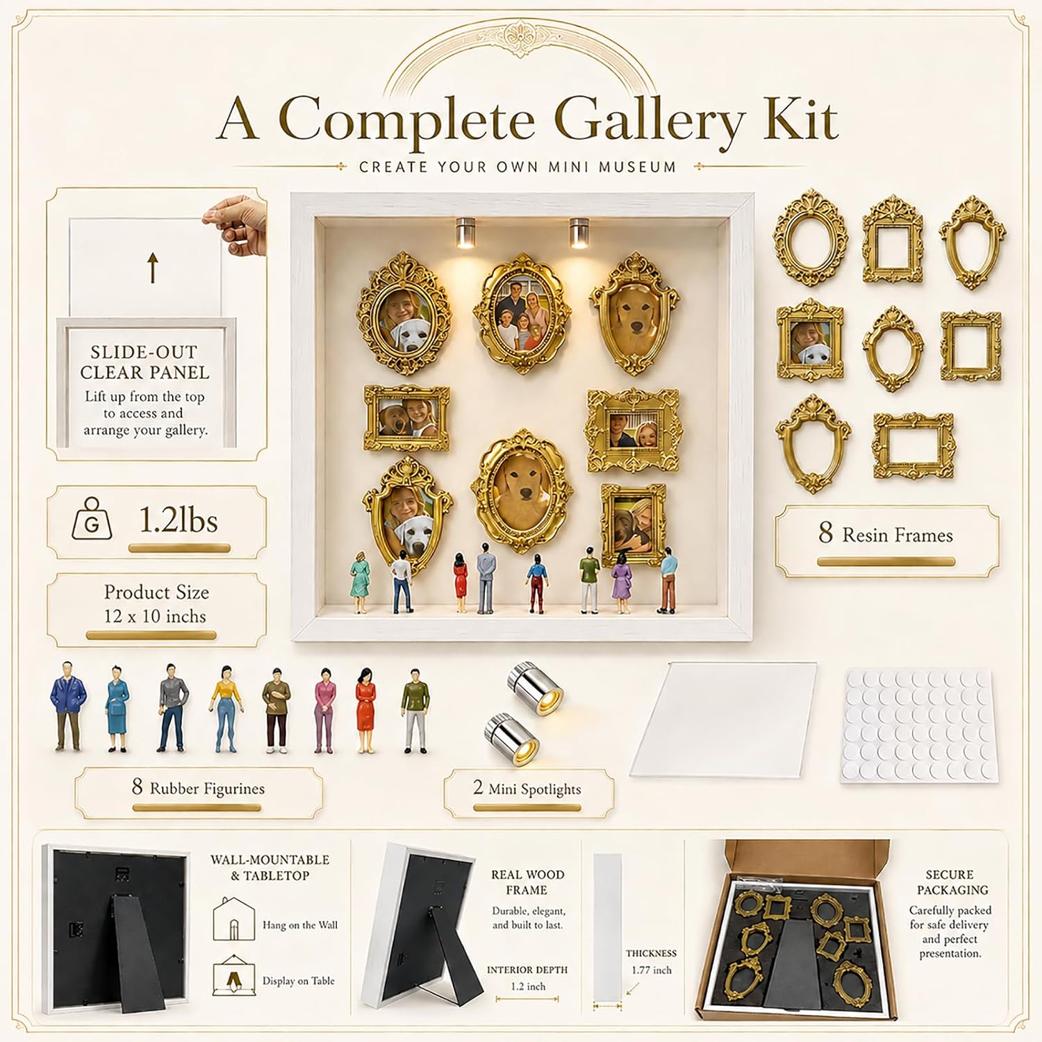 Mini Museum Kit Shadow Box Frame with Lights, DIY Memory Display, White