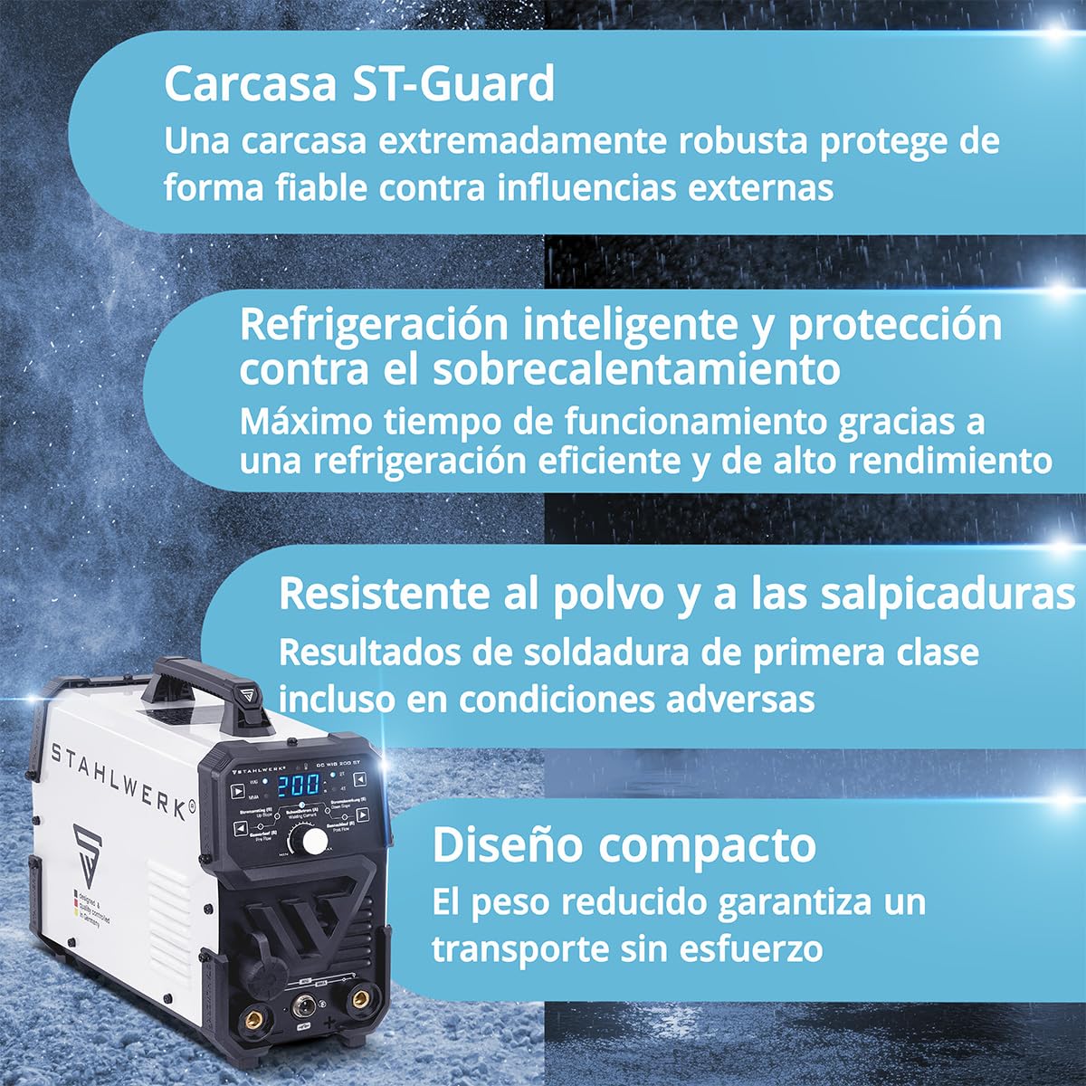 STAHLWERK Soldadora de electrodos ARC 200 Puls Pro – Equipo completo – Máquina de soldar sin gas protector, MMA/Electrodo, Inverter Lift-TIG 200 A, Hotstart, Arc Force, Antistick, función de pulso