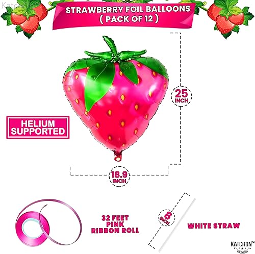 Miniatura 7 de KatchOn, Cortina de flecos iridiscentes color rosa XtraLarge  Paquete de 13  Serpentinas iridiscentes, globos de fresa  Globos de fresa para