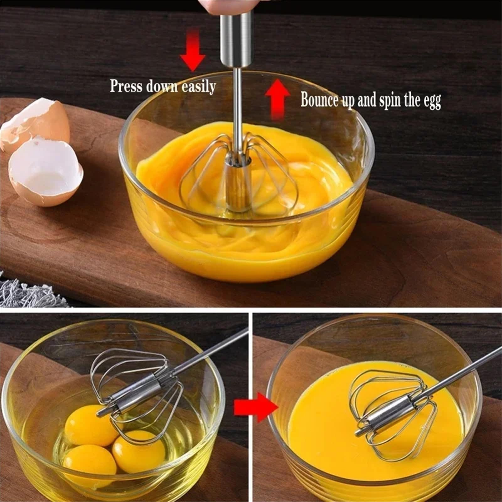 Batidor semiautomático a presión manual, batidor de huevos, accesorios cocina acero inoxidable, herramientas, utensilios crema giratorios automáticos, 3 uds para Mezclar
