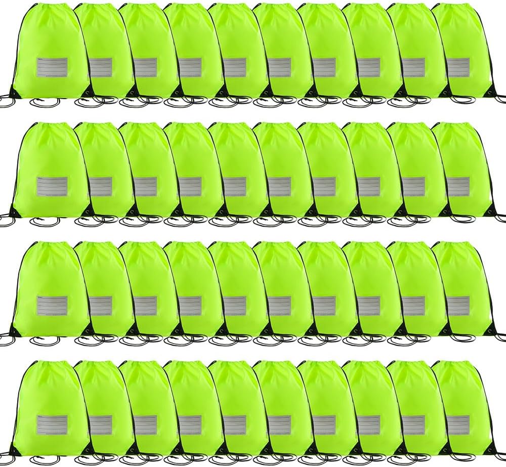 40 Pcs Drawstring Bags,Bulk Draw String Backpack, DIY Gym Sports Cinch Bag Sackpack for Women Men, Fluorescent Green