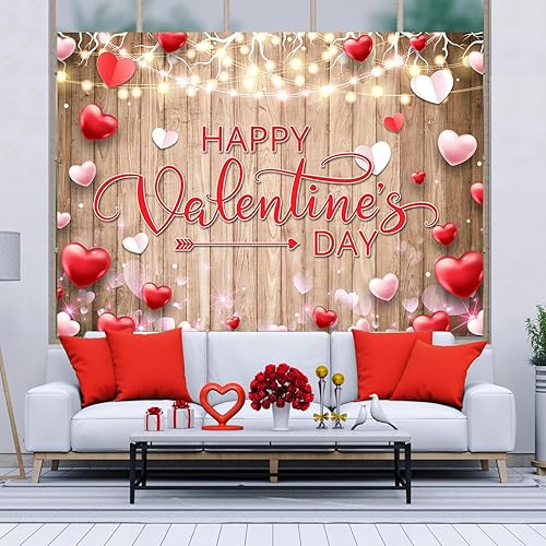 Miniatura 3 de Alltten Telones de fondo para el día de San Valentín de 7 x 5 pies para fotografía de madera rústica, corazones de amor, telón de fondo para fotos