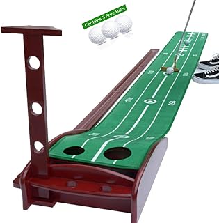 Sumptuous Golf Putting Mat Putting Green Golf Practice Mat with Auto Ball Return Function Portable Golf Practice Mat for Crystal Velvet Mat and Solid Wood Base Indoor and Outdoor for