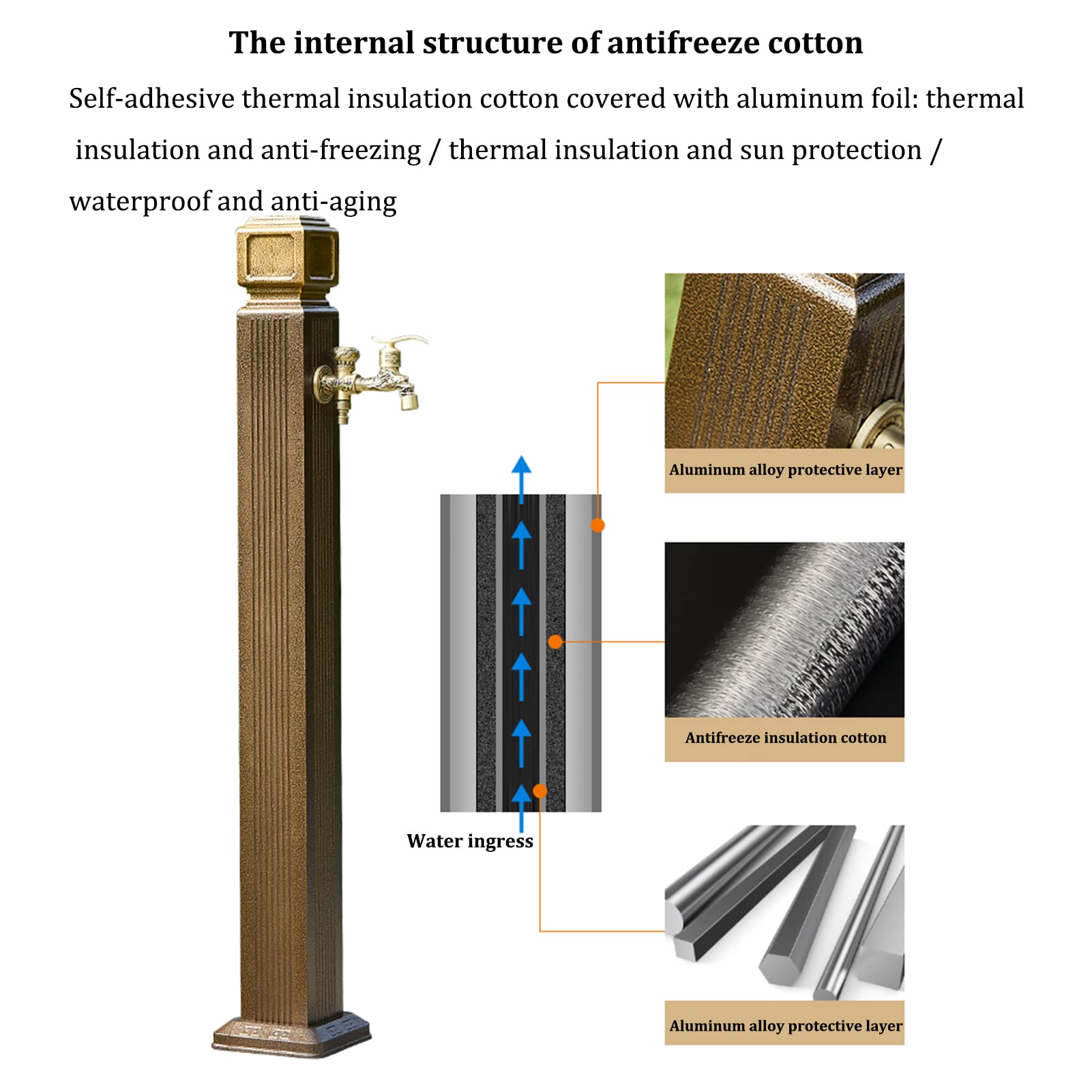 Colonne d'eau Jardin, Robinet d'extérieur avec Support Tuyau, Colonne d'eau Aluminium 110 cm pour Cour extérieure, Colonne d'eau Verticale Anti-ultraviolets et résistante aux intempéries, Fontaine