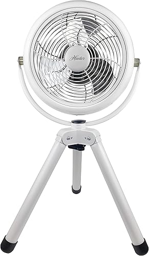 HUNTER 90626-WHz Ventilador de mesa con trípode retro de metal, ángulo de inclinación ajustable, 3 velocidades, acabado blanco con cuchillas de