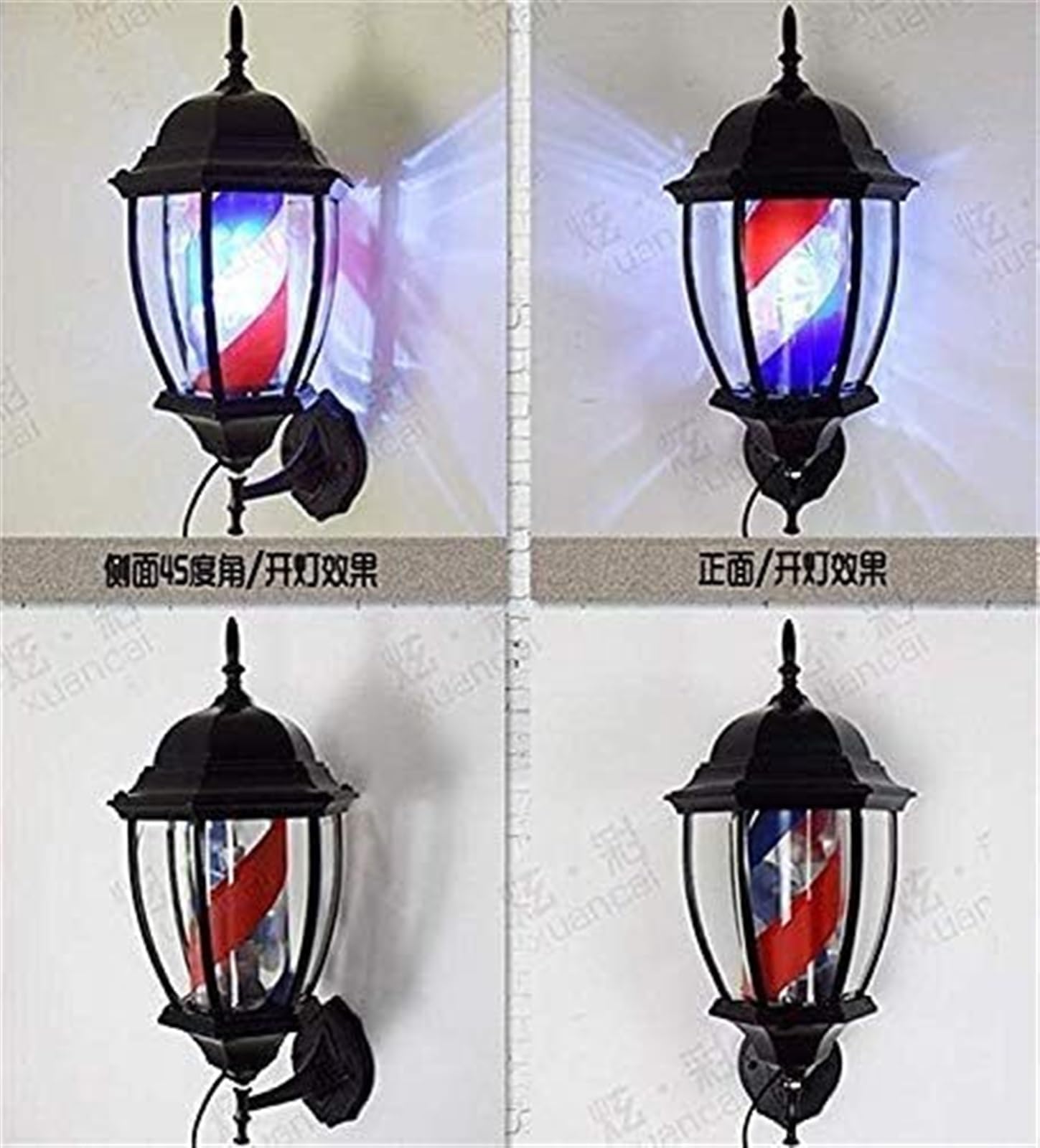 NAKEAH Salón Giratorio, barbería, Cartel Abierto, Poste, Tiras Rojas, Blancas y Azules con luz de Globo Brillante, lámpara montable en Pared