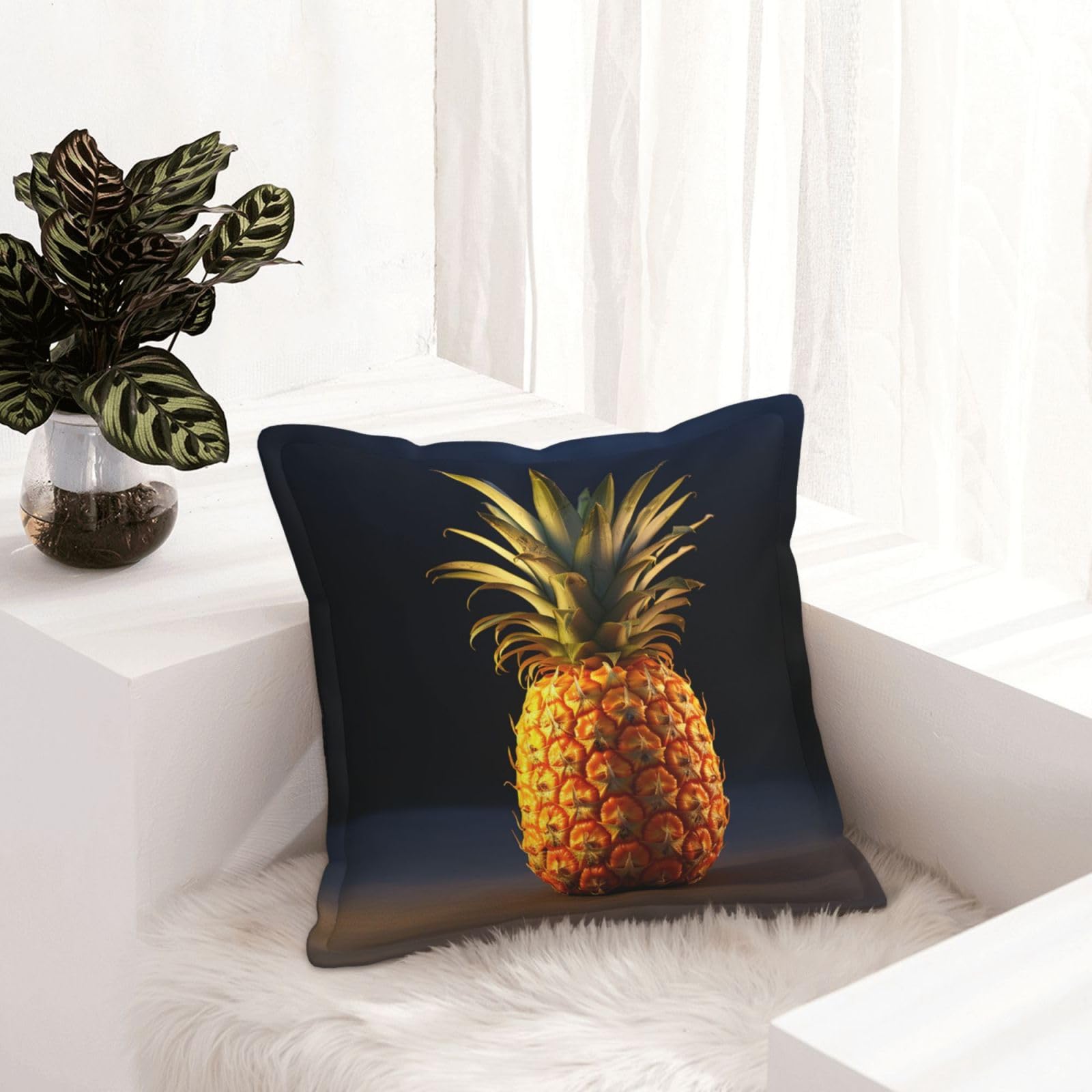 Housse de coussin similicuir motif ananas pour salon rustique et lit