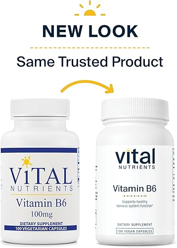 Miniatura 6 de Vital Nutrients - Vitamina B6 - Apoyo nervioso saludable y musculoesquelético - 100 cápsulas vegetarianas por botella - 100 mg