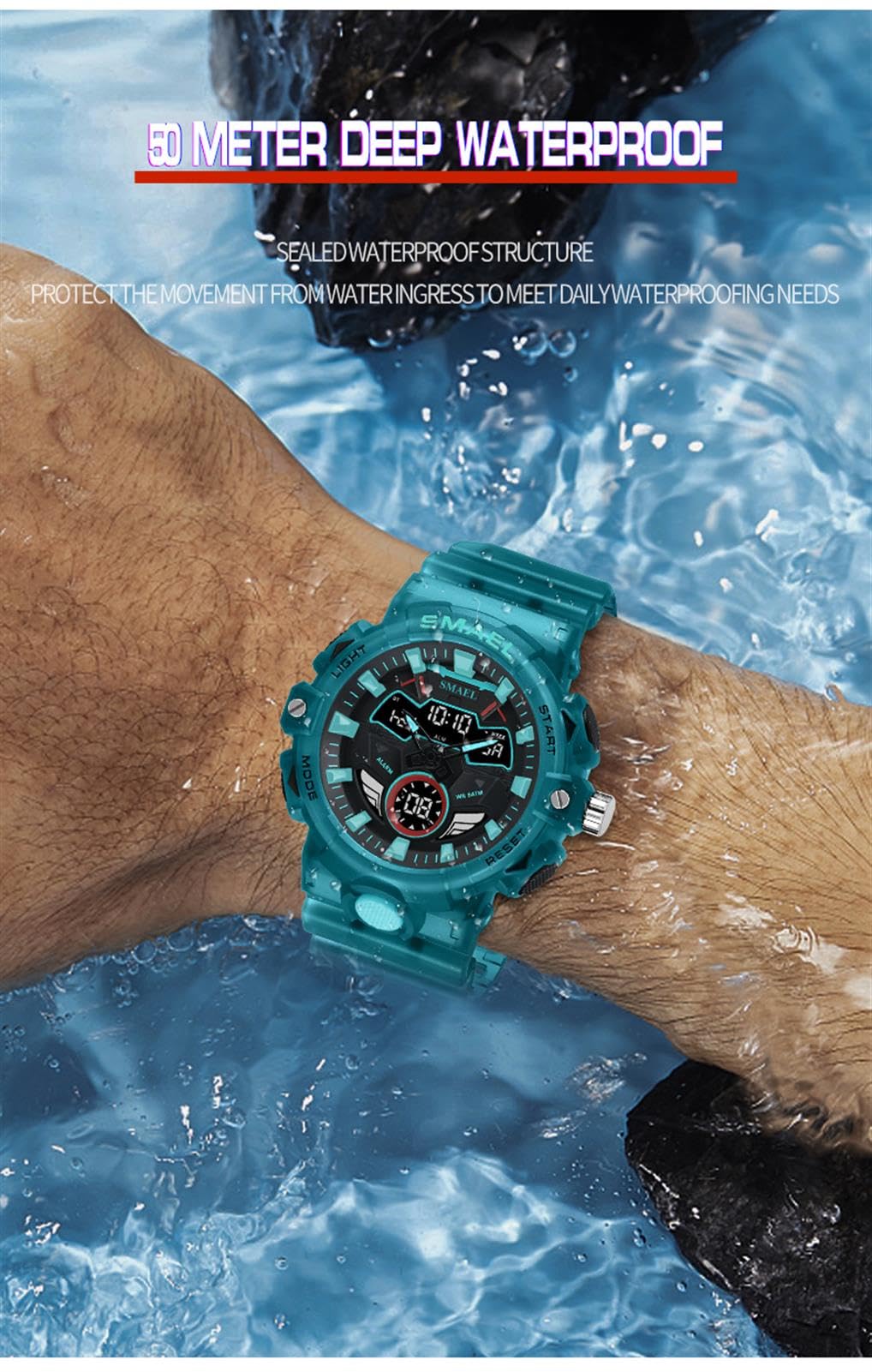 Montre Homme, 5Atm Imperméables Entreprise Décontractée Grand Cadran Chronographe, Analogiqu Quartz Double Temps Montre
