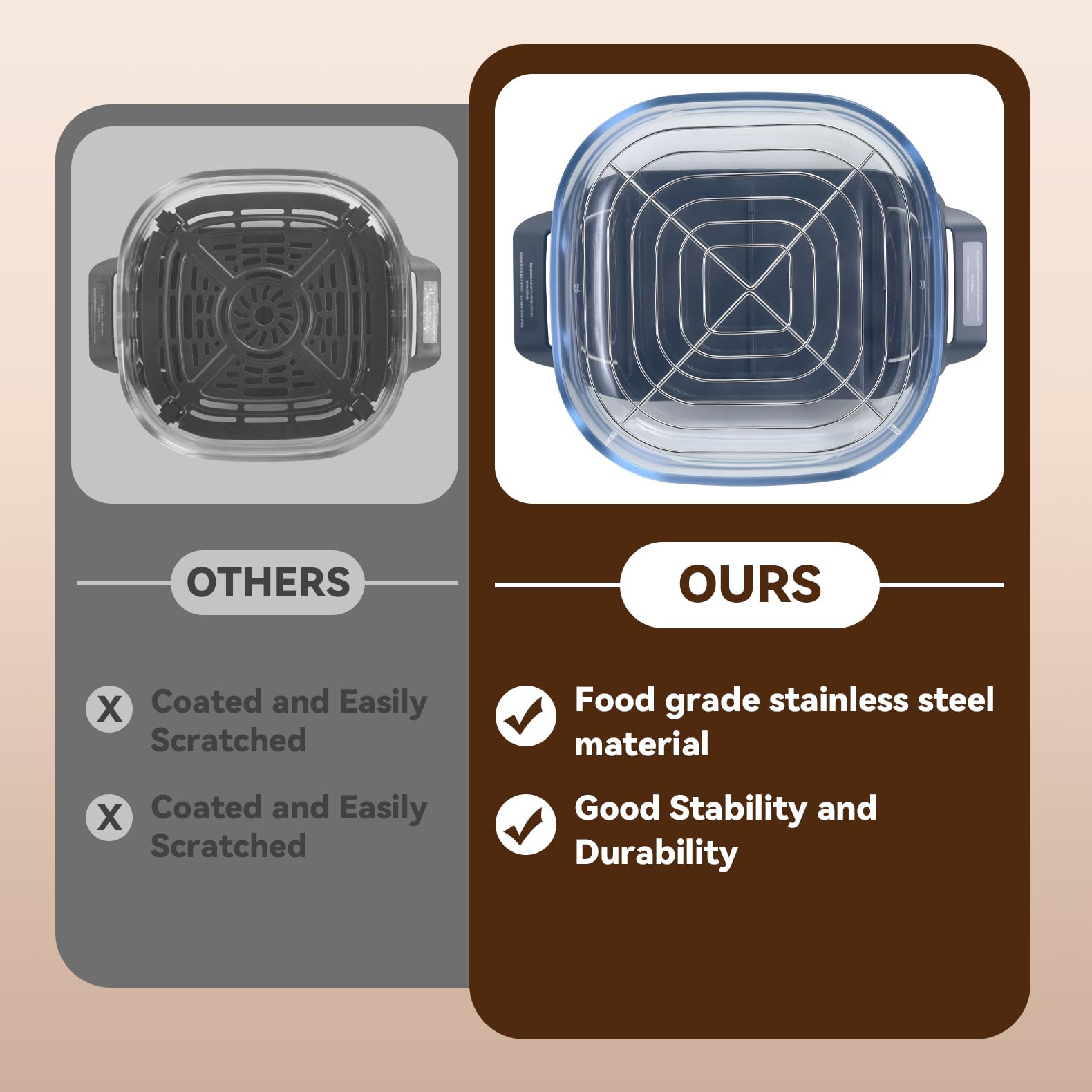 2 Pack Stainless Steel Rack Compatible with Ninja Crispi Pro Air Fryer AS101CY, Ninja Crispi Accessories Metal Rack, Replacement Rack for Ninja Crispy Glass Container, Dishwasher Safe, Heat Resistant