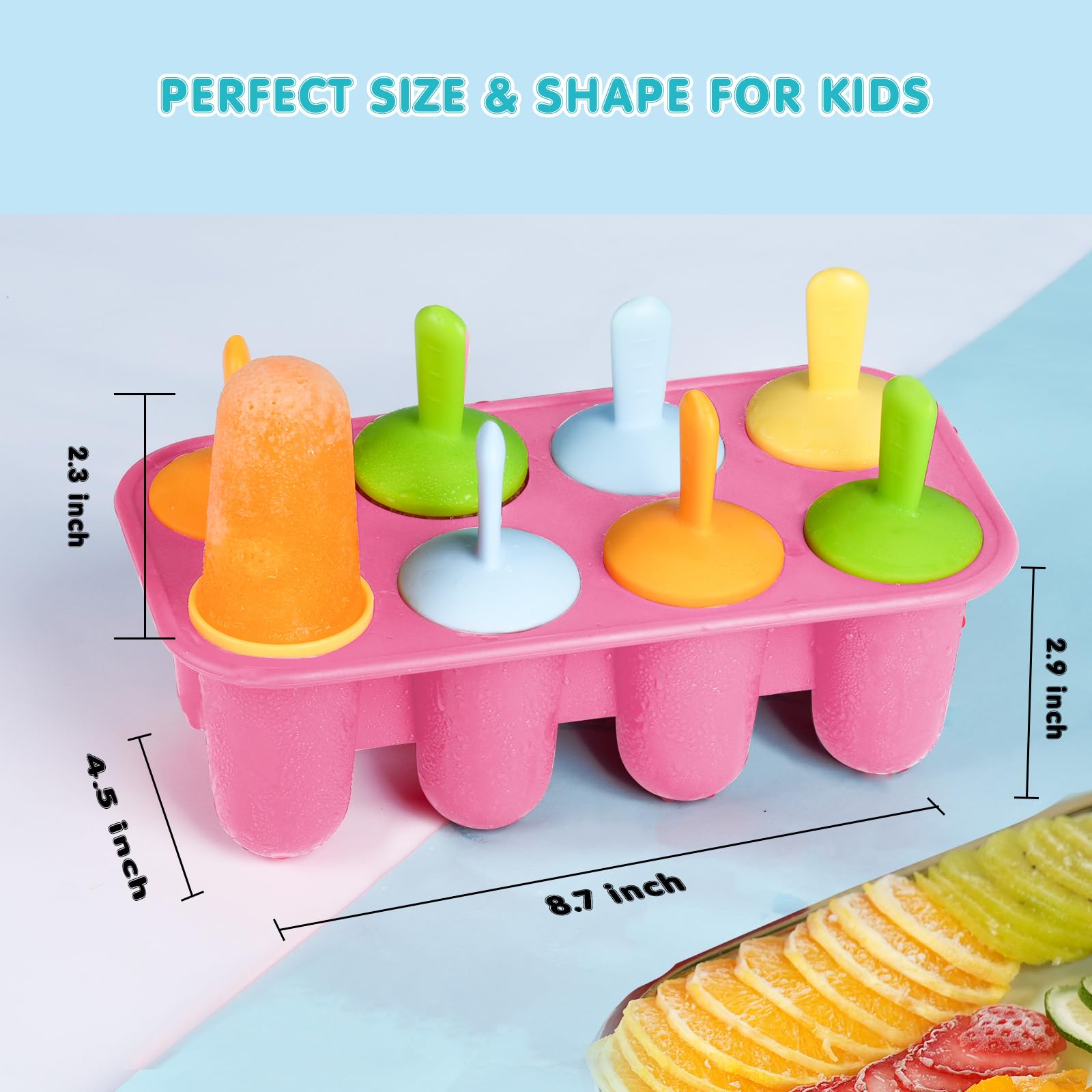 Moldes de silicona para paletas pequeñas de 8 cavidades sin BPA de alta calidad, molde para paletas pequeñas, molde para paletas de hielo con 8 palos reutilizables coloridos para niños (rosa) 5