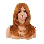 MapofBeauty 20 Inch/50 cm Long Layered With Bangs Straight Synthetic fiber Shoulder Length Hair for Daily Use or Party Wig (Orange)