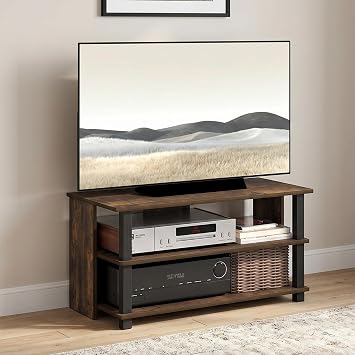 3-Tier Rectangular Entertainment Center with Open Shelf, Open Frame for Cable Management, TV Console for TV up to 40 Inch, TV Stand, for Bedroom, Living Room, Amber Pine
