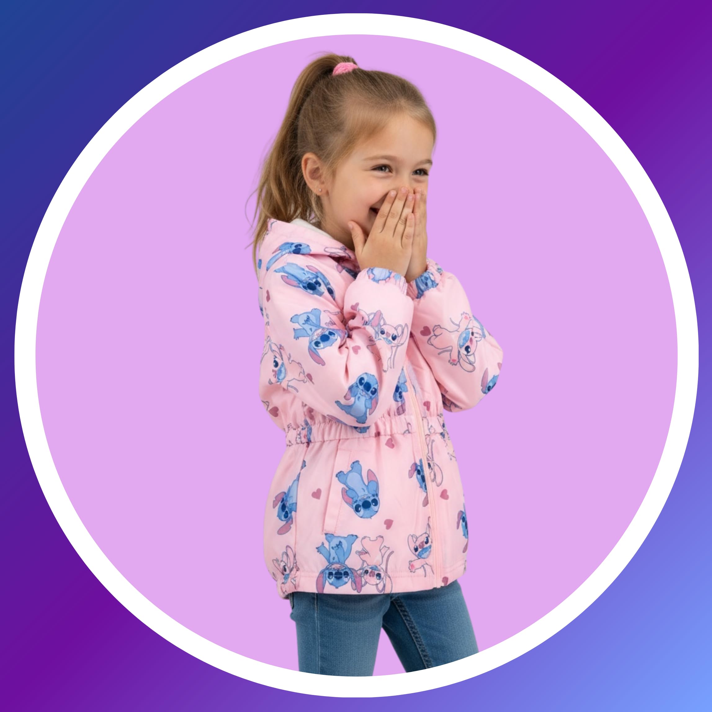 Disney Stitch Veste pour Fille, Sweatshirt au Design Classique Textile Doux, Veste à Capuche 3D pour Filles, Tailles 3 à 8 Ans