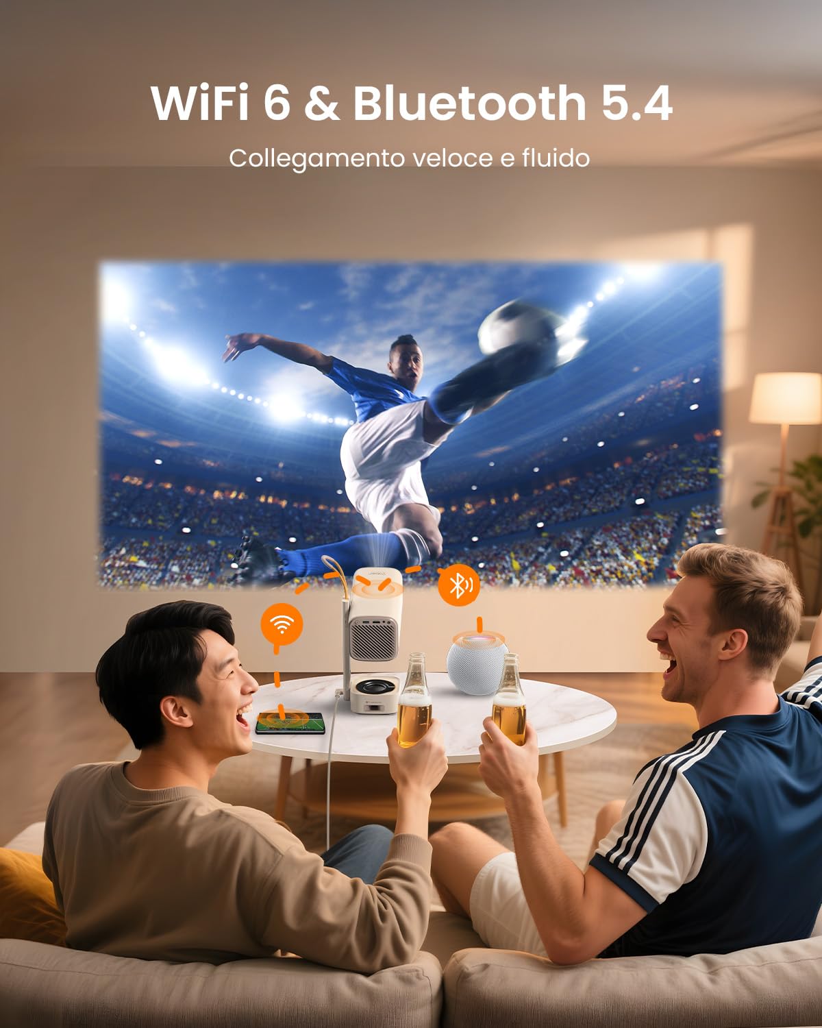 Yaber T1 Pro Proiettore【Turbo Sonic Bass & HDR10】Videoproiettore Native 1080P, Proiettore Portatile Ruotabile 180°, Auto Focus|Keystone|Bluetooth 5.4|WiFi 6, Dolby Audio Home Cinema Proiettori