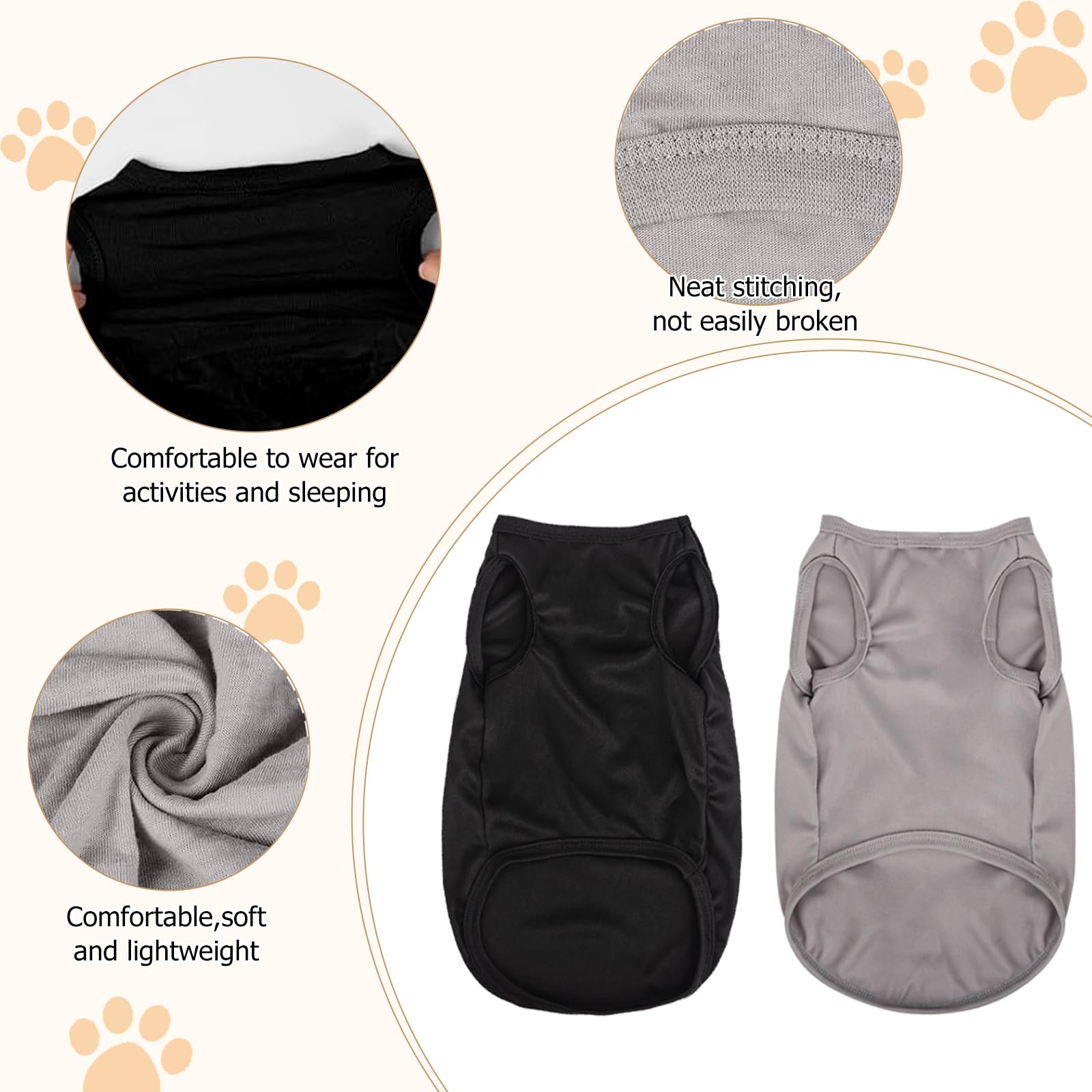 2 pièces T-Shirts D'été pour Chiens, Débardeurs Sans Manches pour Chiens de Petite et Moyenne Taille et Chats (Noir, Gris, Taille M)