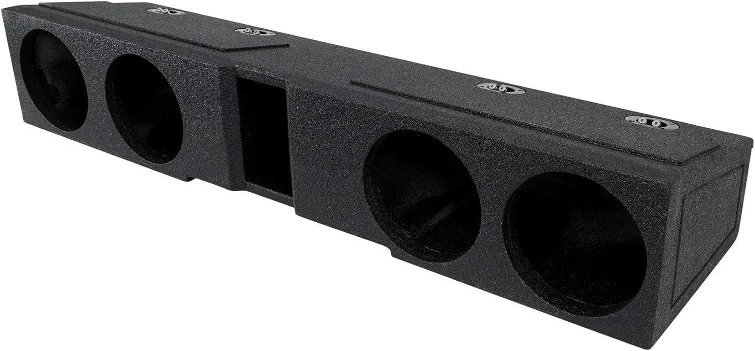 Rockville REC121 Quad 8" Subwoofer Box, 0.8 Cu Ft Per Sub, 33Hz Tuning, Bed Liner Finish, Spring-Loaded Terminals, High-Performance Audio, for Ford F150 Super Crew 2009-2020 and F250/F350