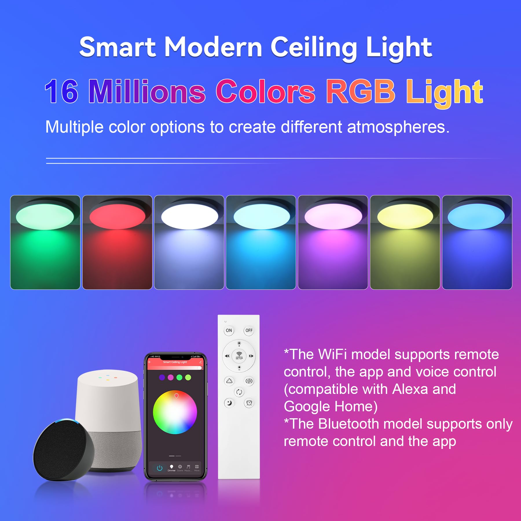 CHENBEN Plafón LED Techo, 24W RGB 3000-6500K, IP44, Compatible con Alexa | Regulable con mando a distancia y APP,compatible con voz Alexa.Iluminación RGB 3000-6500K,IP44,Para Baño, Dormitorio