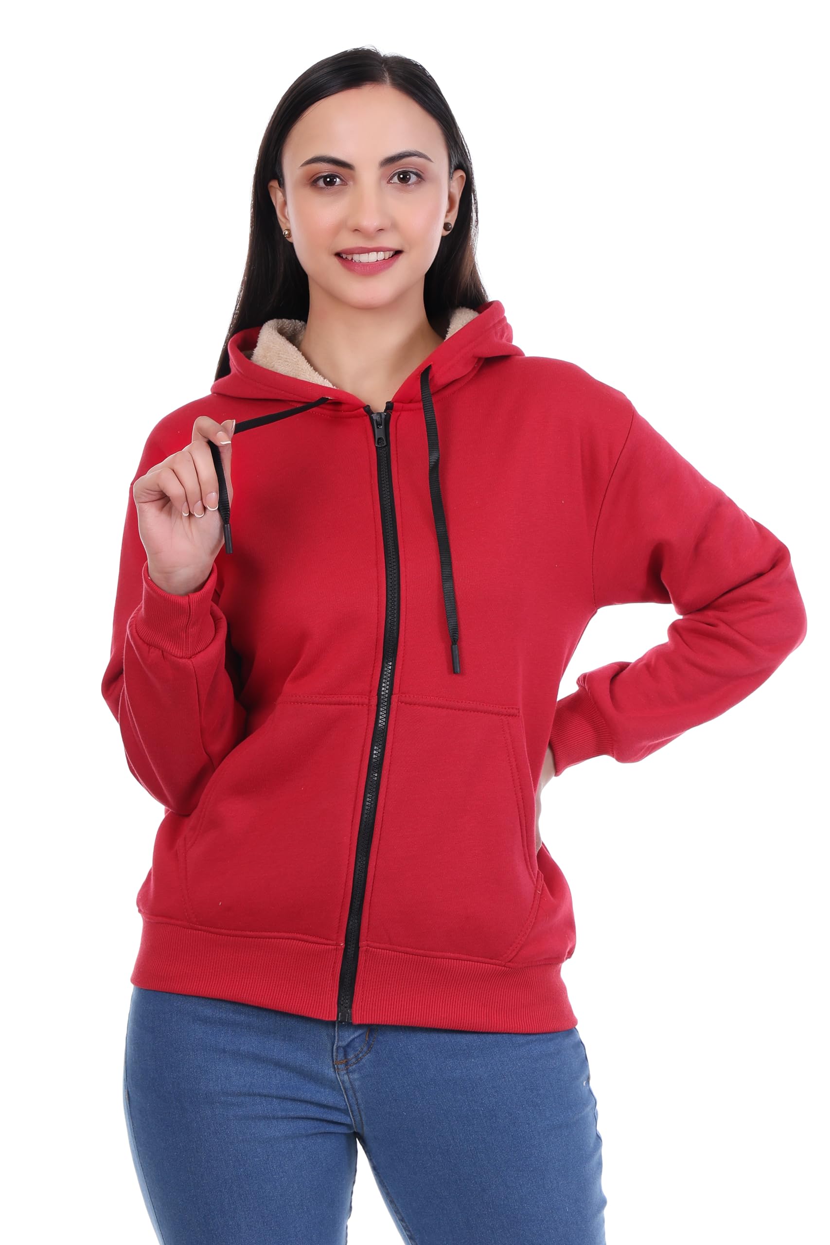 kshs Womens Fleece Lined Zip Up Hoodie Jacket Cozy Warm Sweatshirt Coat for Winter | Stylish, Soft Hooded Outerwear for Cold Weather | Casual Wear with Pockets-picture-15