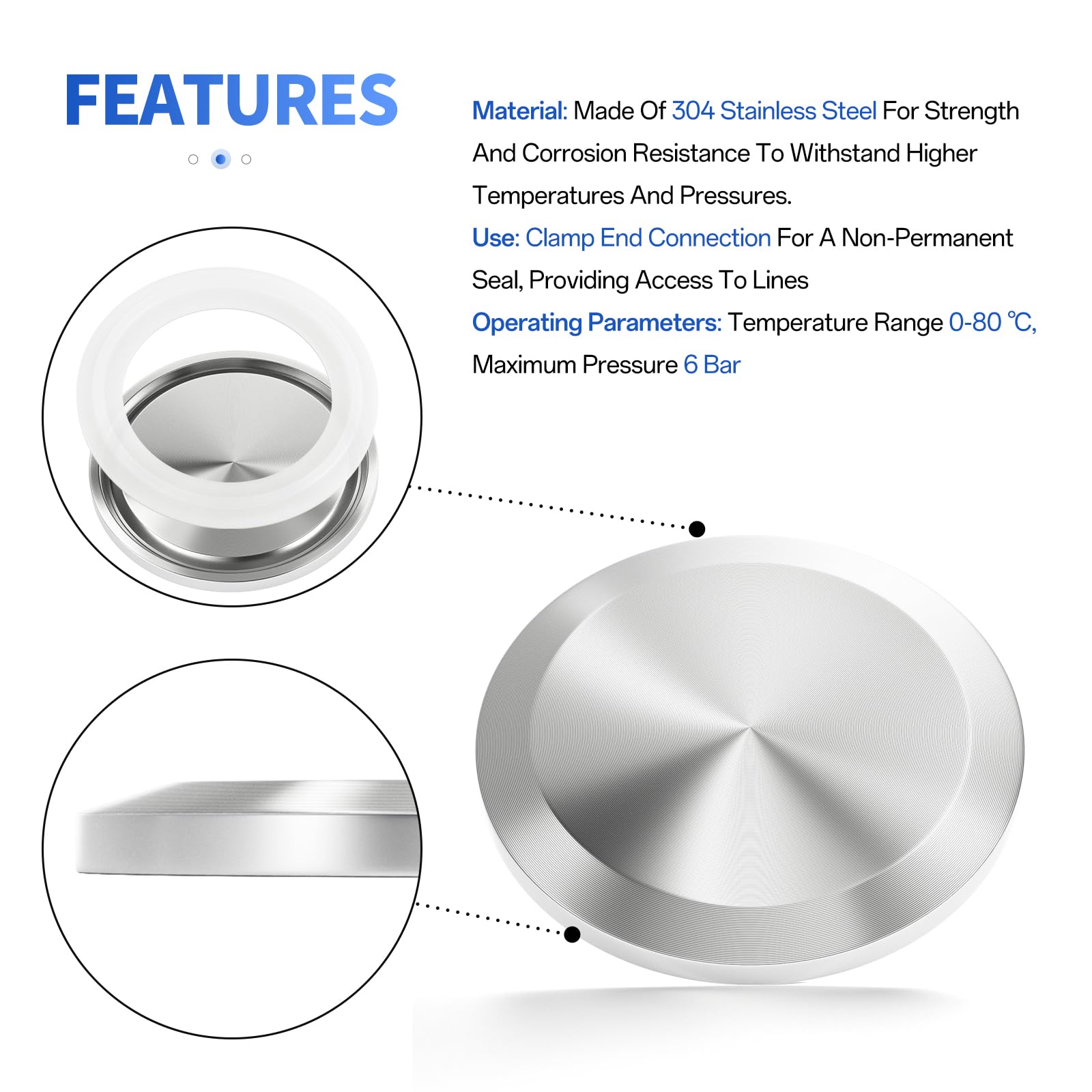 5 pièces Embout sanitaire compatible avec bride àCollier Tri-Clamp en acier inoxydable 304, raccord pour tube de 2" de diamètre extérieur (51 mm de diamètre extérieur)