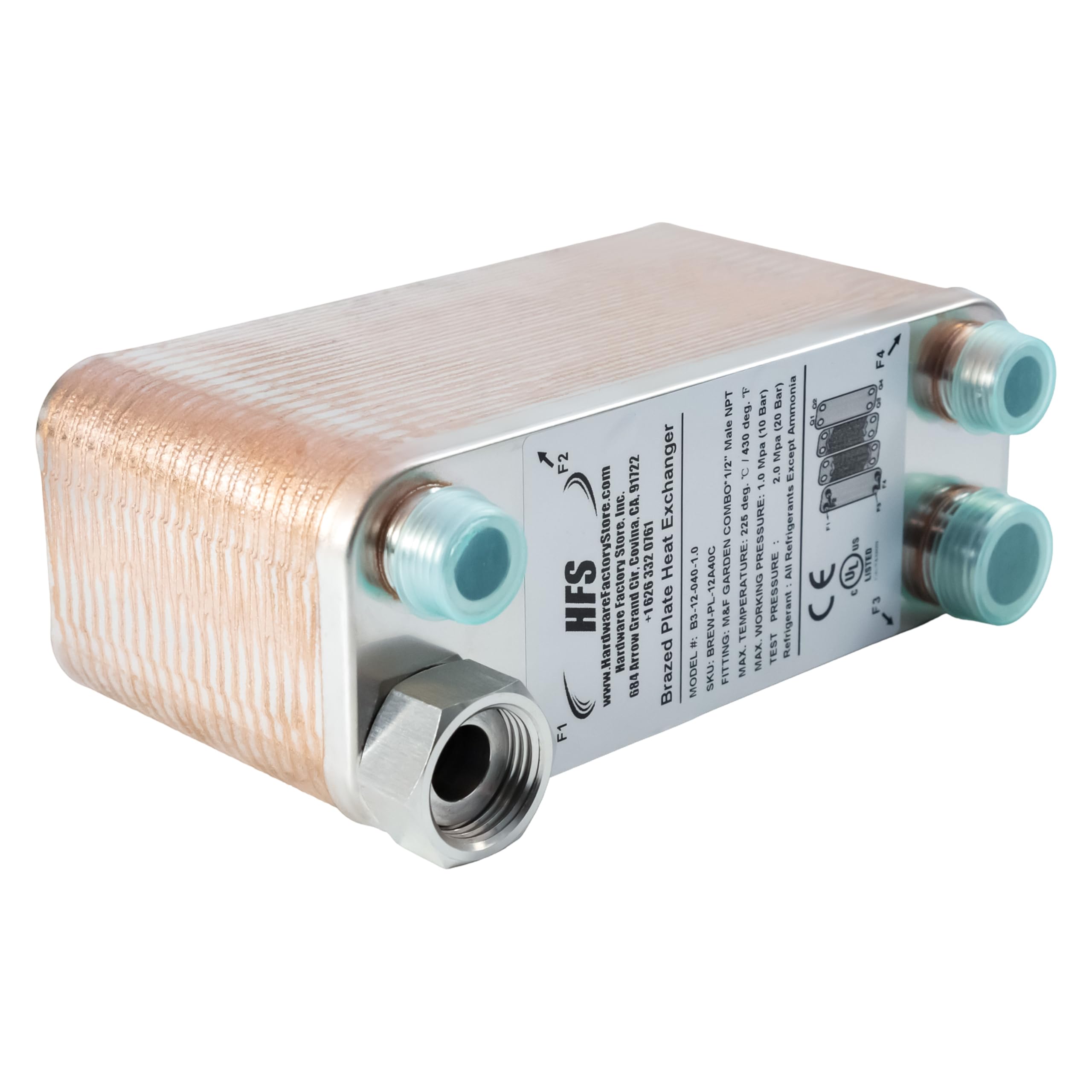 HFS (R) 40-Platten-Wärmetauscher aus Edelstahl 304, selbstgebrautes Bier-Würzekühler, 19,1 x 7,4 cm, M&F Garden Combo x 1,27 cm NPT, schnelles Bierkühlsystem (19,1 cm x 7,4 cm, MF Combo x 1,27 cm NPT)