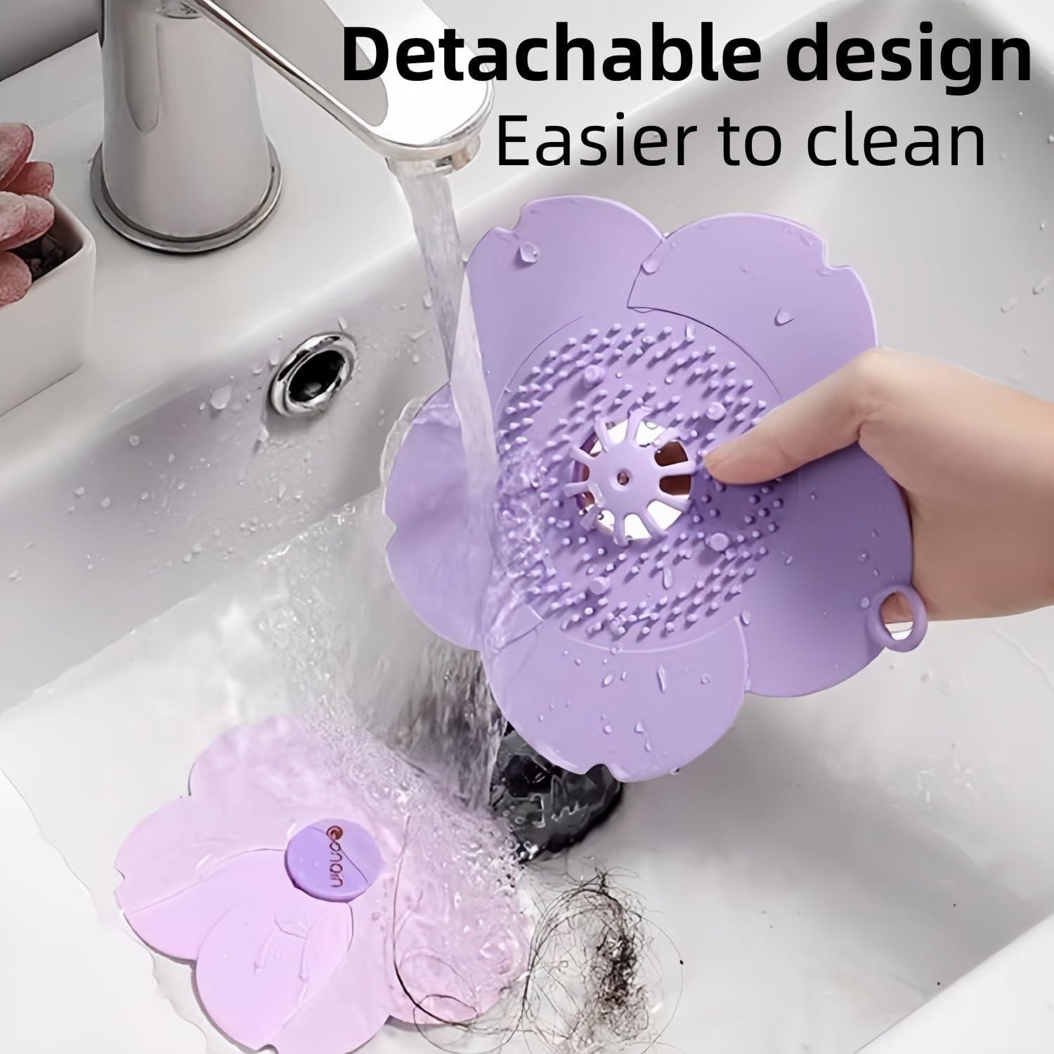 Silicone Bathtub Drain Cover/Strainer - Dual Use Tub Stopper & Floor Drain Protector - Purple Flower Shape Hair Catcher (Green): Yellow