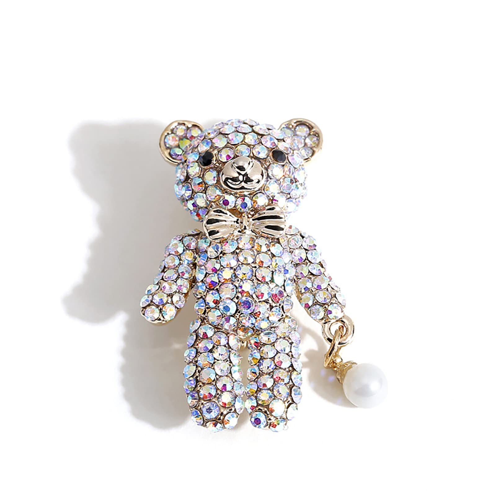 Fashion Personality Pearl Brooch Rhinestone Cute Teddy Bear Brooch Pin Banquet Brooch Scarf Accessories Gift