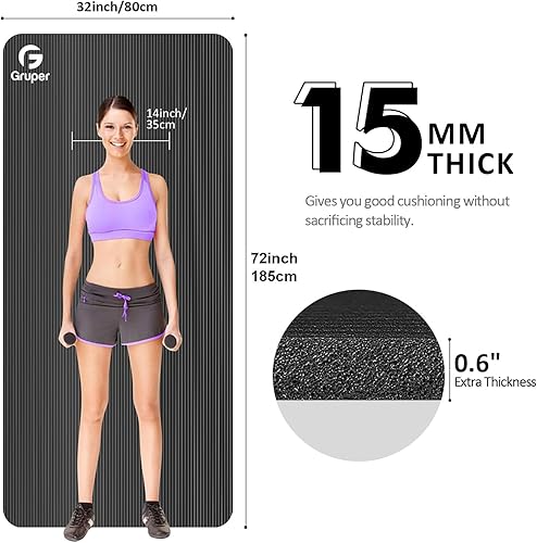 Miniatura 2 de Esterilla de yoga antideslizante NBR gruesa, 72 pulgadas de largo x 32 pulgadas24 pulgadas de ancho x 0.6 pulgadas de grosor (72.8 in x 31.5 in24.0