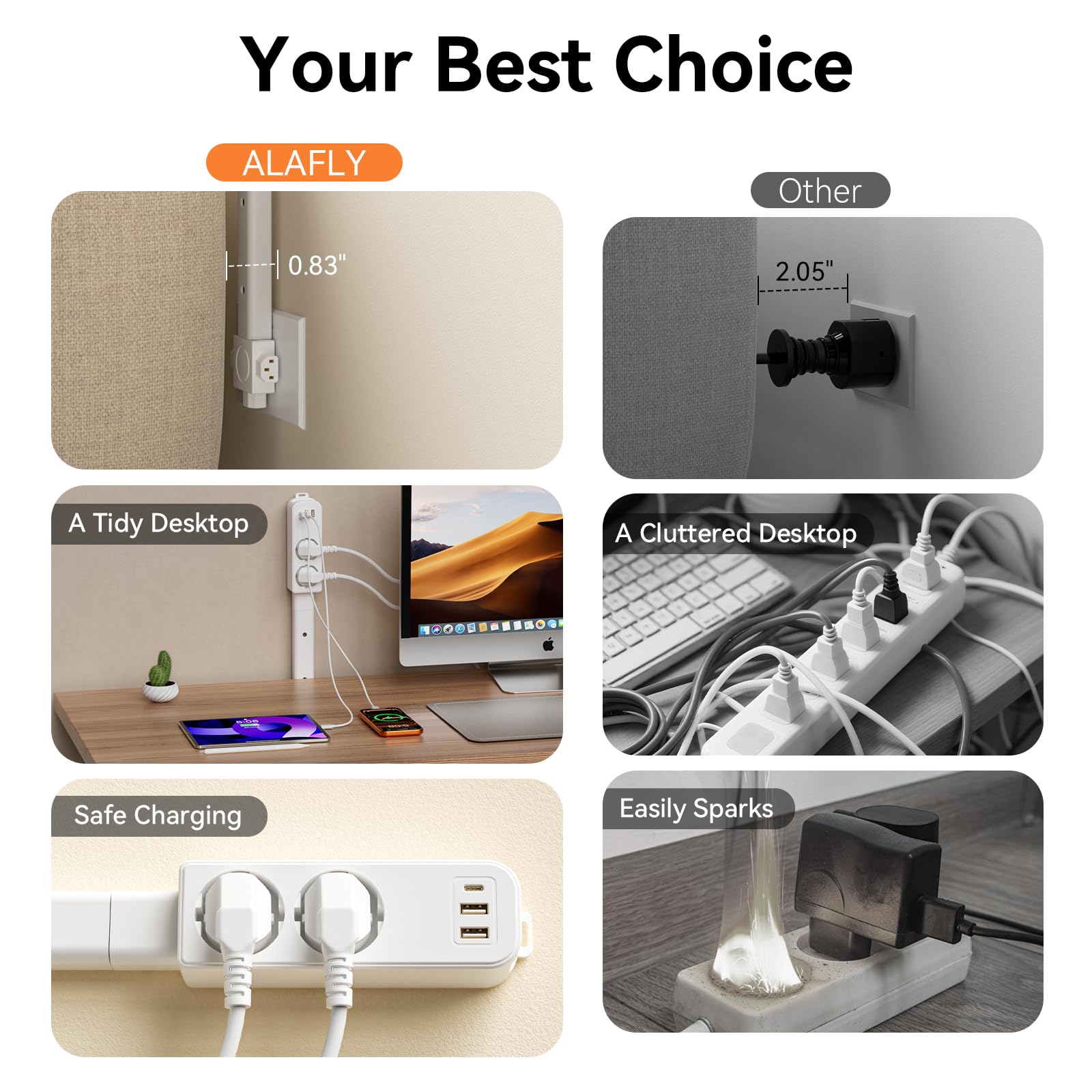 Multipresa Ciabatta Elettrica Estensibile con 3 asticelle estensibili, [Regolabile 9,92-37,32 pollici], 3 Presine AC, 2 USB-A, 1 USB-C, 360° montabile, ideale dietro divano e comodino