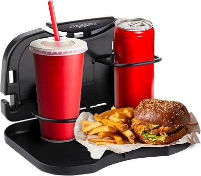 Chargeworx Backseat Butler - Back Seat Car Organizer Multi-Angle Mount for Food | Car Food Tray, Car Table Tray for Drink & Phone | Adjustable Car Tray to Fit All Cup Holders