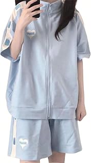 [NAGOFIREFLY] 地雷系 运动衫 女士 上下套装 浅蓝色 宽松 薄款 短袖 春 秋 街头系 子地雷 病可爱 天使界隈 Y2K 子装