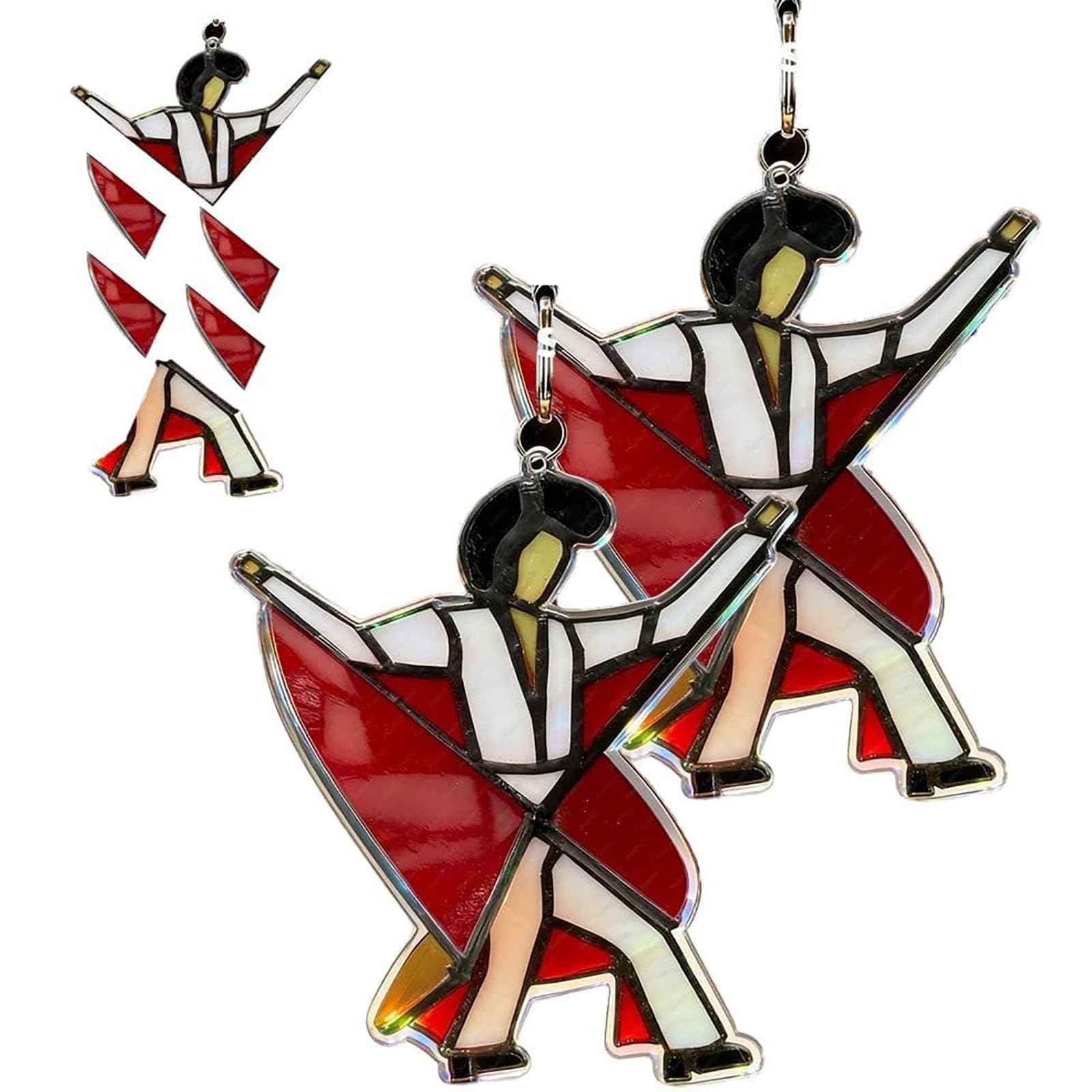 Dancing King Pattern, Handmade Stained Glass Spinner Kinetic Acrylic Hanging Decor, DIY Sunlight Catcher Memphis Melody Spinner for Garden Yard, Porch, Window Decoration, Colorful Light (2pcs)