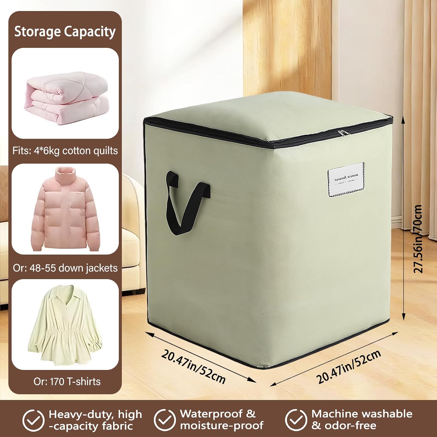 Waterproof Square Moving Bags Foldable Extra Large Storage Bag PE Packing Bags for Moving Dorm Closet Space Saving Beige 190 L