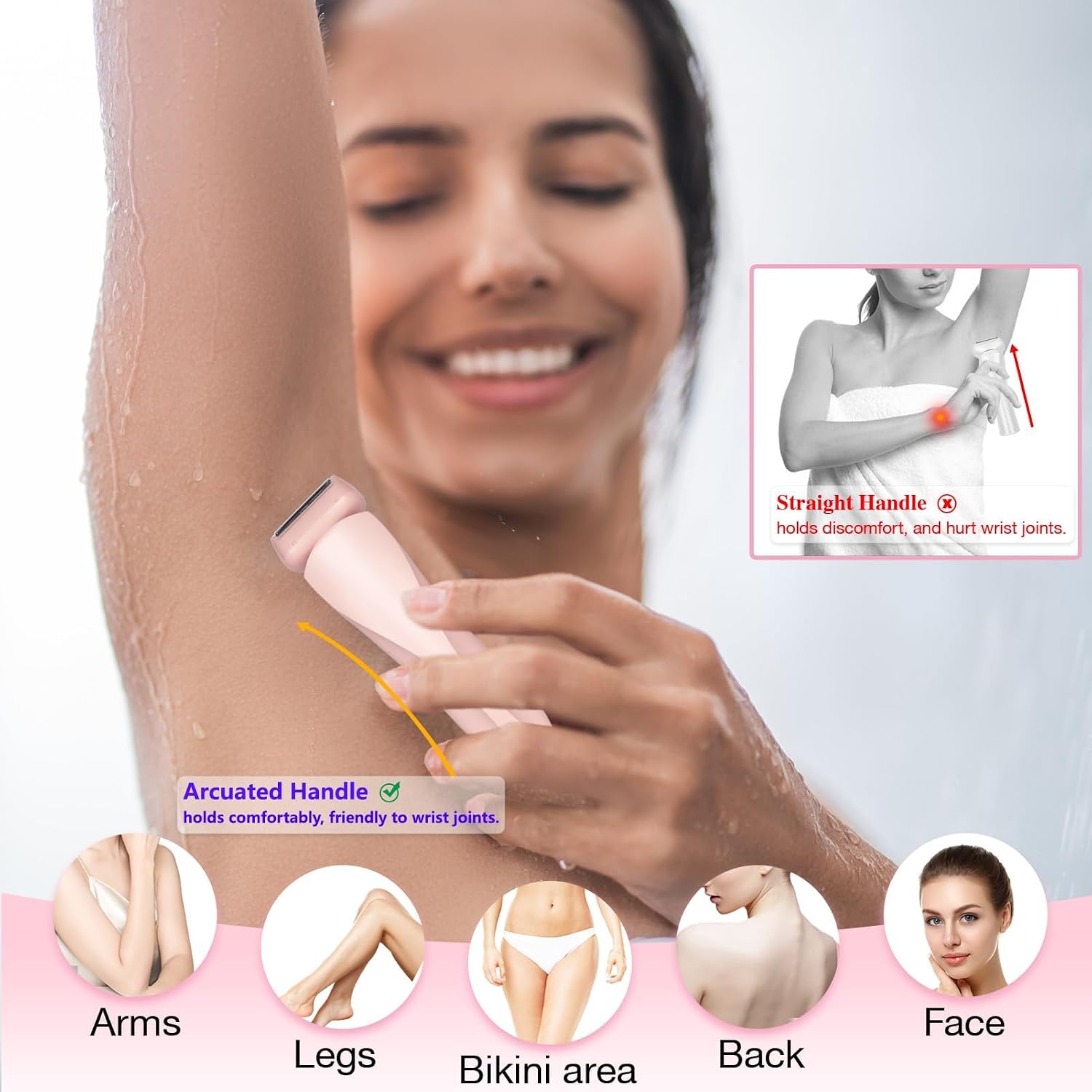 Electric Razors Shaver for Women, 2-in-1 Womens Electric Razor for Leg Arm Face, Cordless Bikini Trimmer for Women with Detachable Head, Painless,Wet & Dry (Pink)