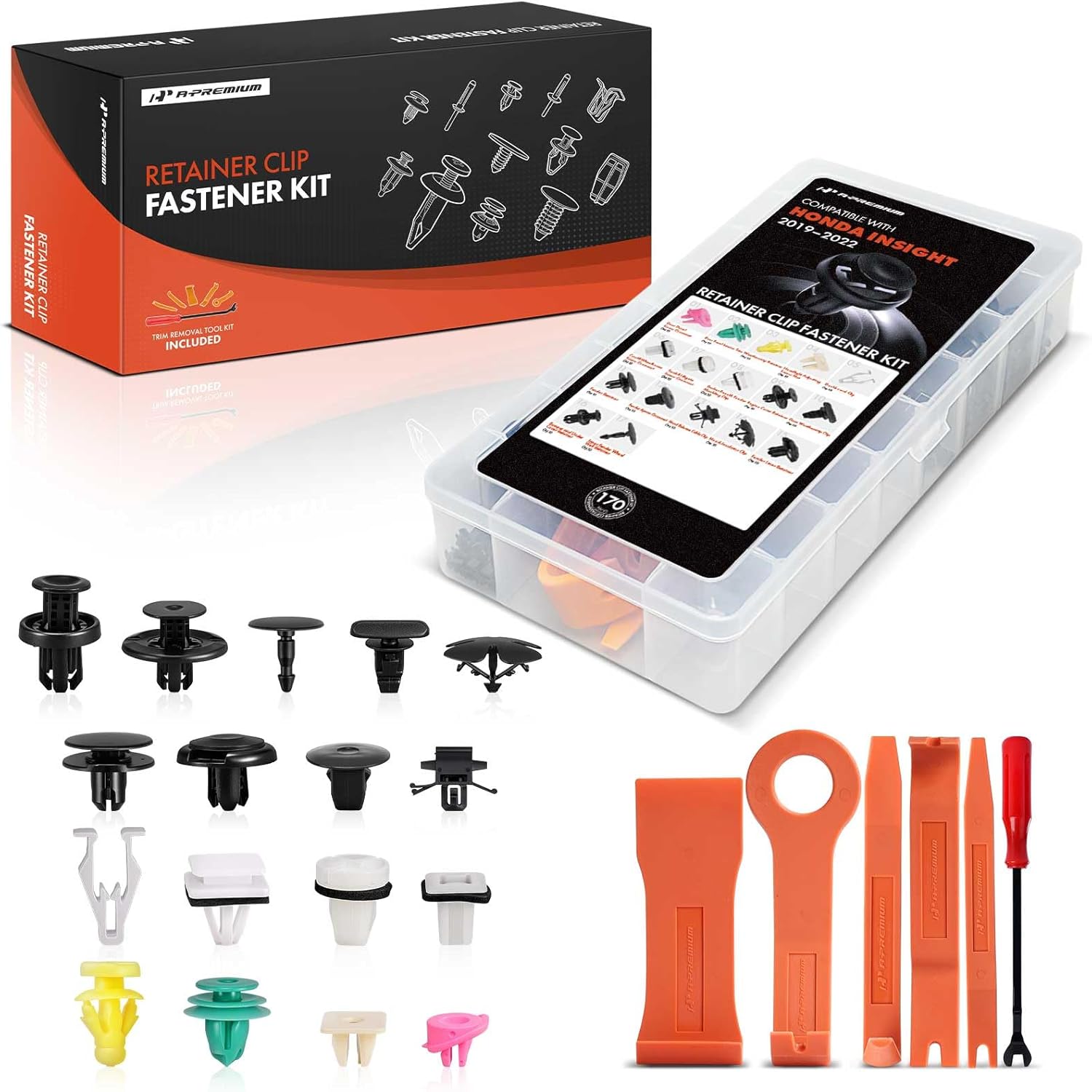 A-Premium 170 PCS 17 Sizes Car Retainer Clips Kit Compatible with Honda Insight 2019–2022 Bumper Fender Weatherstrip Dashboard Auto Push Pin Plastic Rivet Fastener Replacement Set, w/Removal Tool