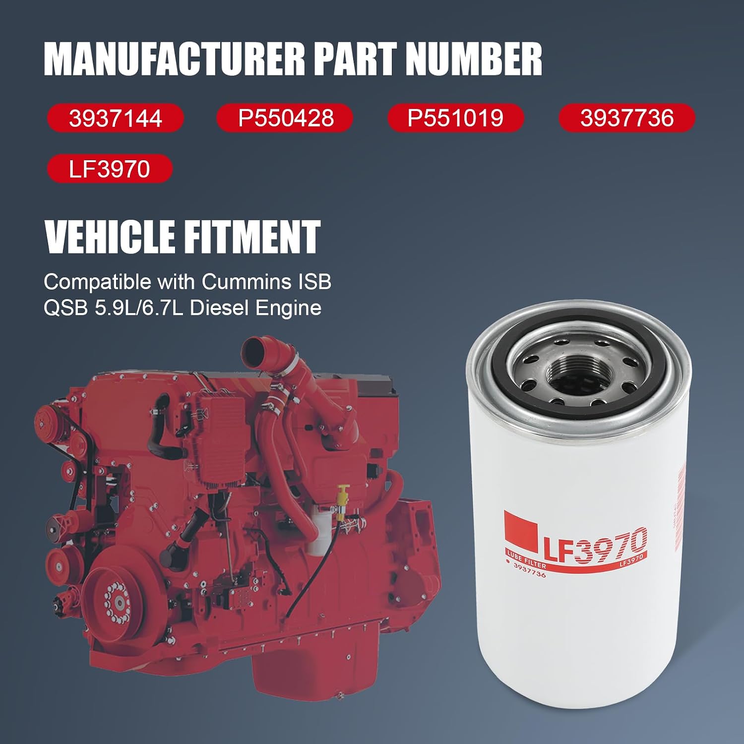4 PCS LF3970 Oil Filter Compatible with Cummins ISB QSB 5.9L 6.7L Diesel