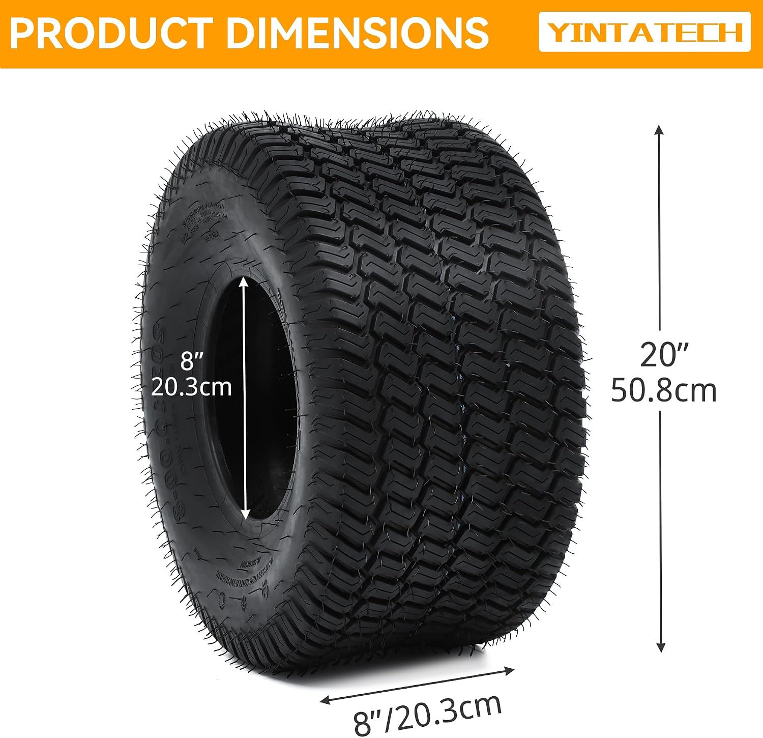 YINTATECH 20x8-8 Lawn Mower Tires Set of 2, 4PR Tractor Turf Tires Compatible With Most Lawn & Garden Utility Vehicles, 4Ply Tubeless Tires for Lawn & Garden Riding Mower Tractor Golf Cart