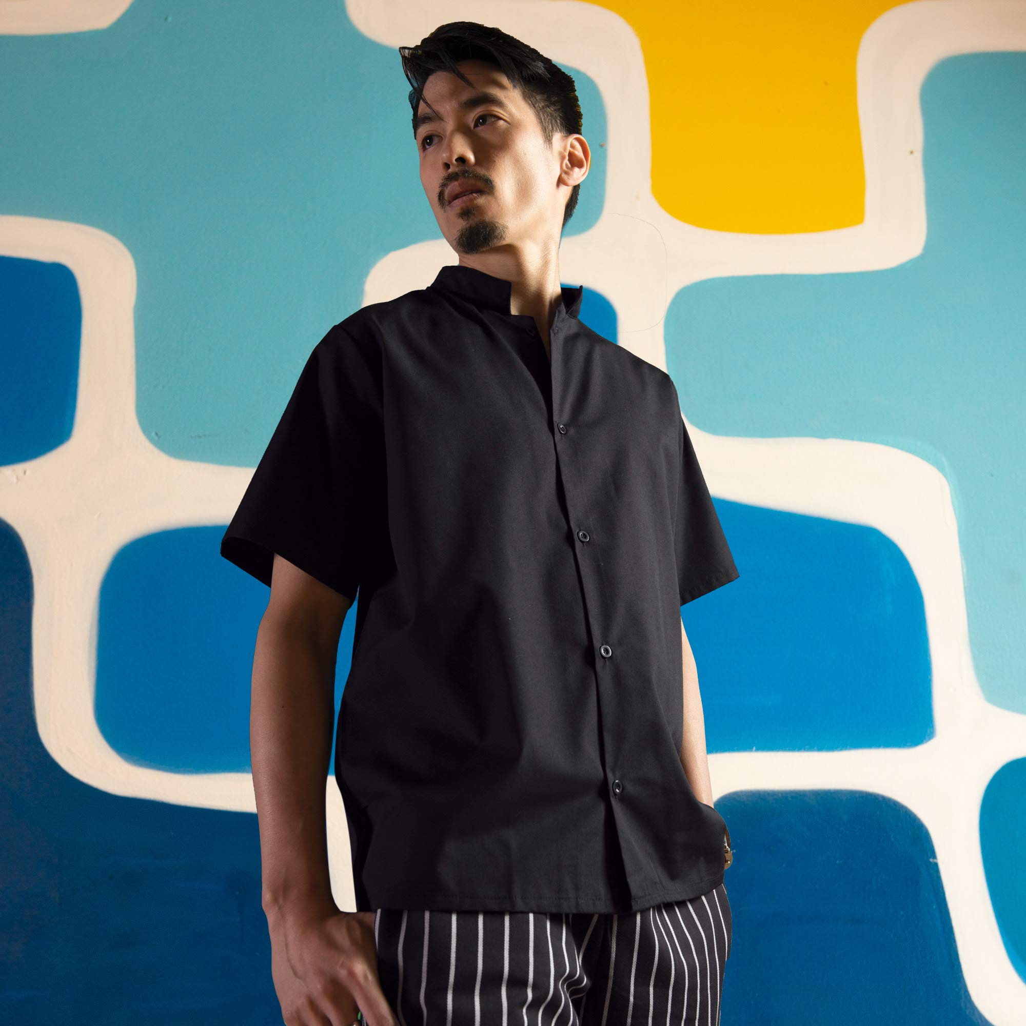 Uncommon Threads Unisex Mandarin Collar Restaurant Utility Shirt, Black, X-Large