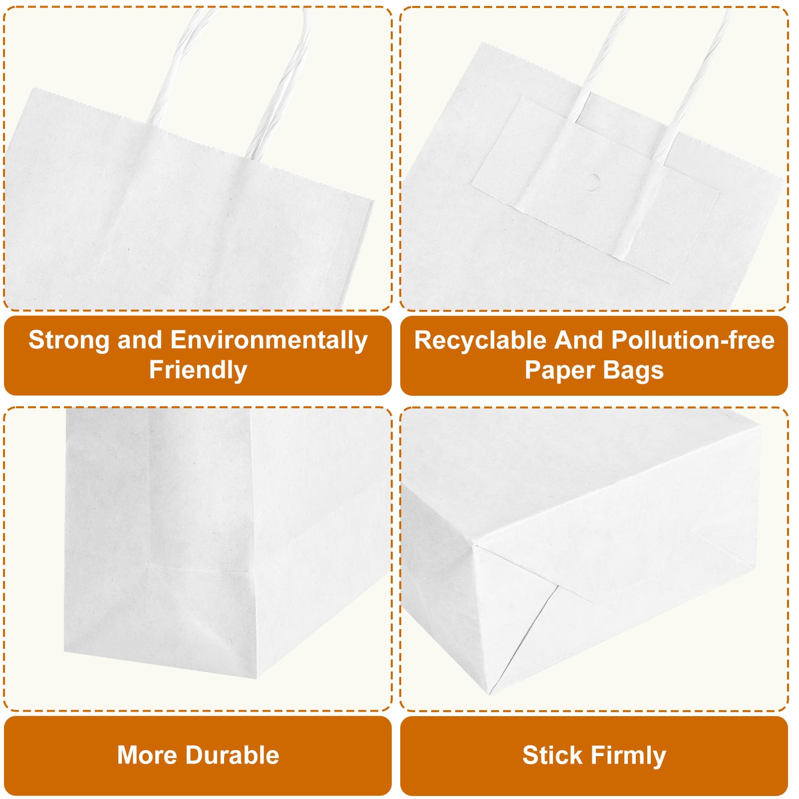 200 Stück Papiertüten 14 x 8,1 x 21,6 cm, braune Geschenktüten mit Griffen, kleine Papiertüten (weiß)