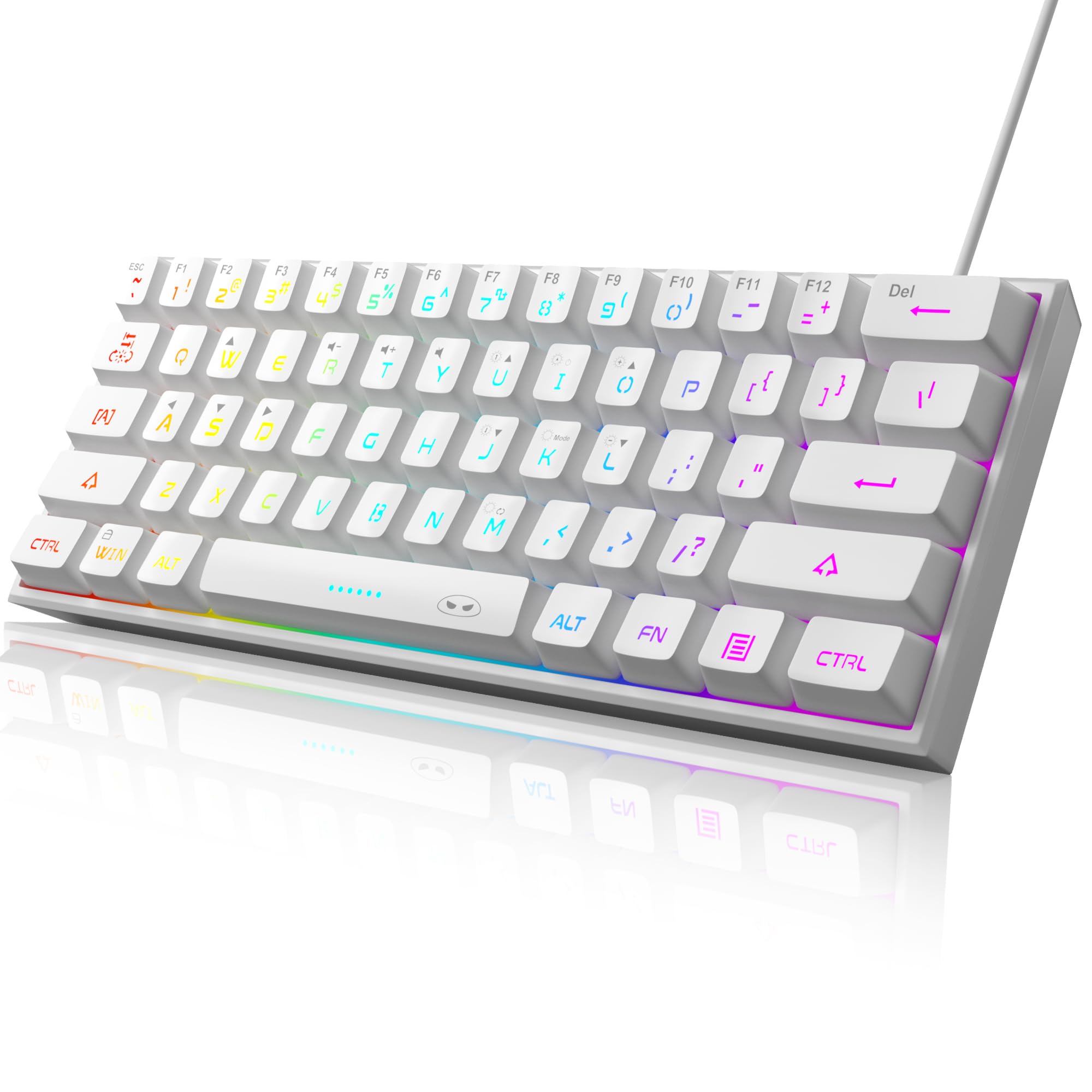 MageGee Tastiera da gioco al 60%, impermeabile, ultra-compatta, mini tastiera a 61 tasti, retroilluminata RGB, tastiera portatile per computer Mac Windows Laptop Xbox PS PC (bianco)