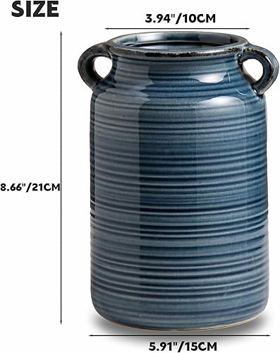 Vista 31 de Florero de cerámica rústica de color blanco envejecido para centros de mesa, cocina, oficina o sala de estar (5.9 x 6.3 pulgadas)