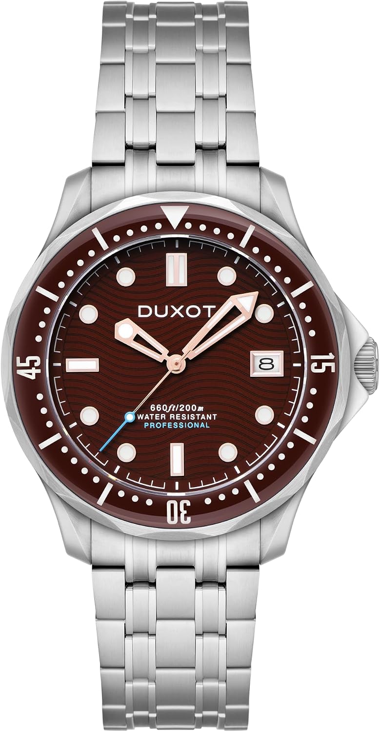 DUXOT Henri Men's Automatic Dive Watch – Japanese Movement, 41mm Stainless Steel Case, Water Resistant 200m, Stainless Steel Bracelet, DX-2060