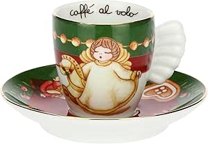 THUN, Espressotasse aus Porzellan, Kollektion Weihnachtsüberraschungen, Sammlerstück, Geschenkidee zu Weihnachten, Tasse Ø 5,8 cm, H 6,2 cm, H 100 ml, Untertasse Ø 12 cm