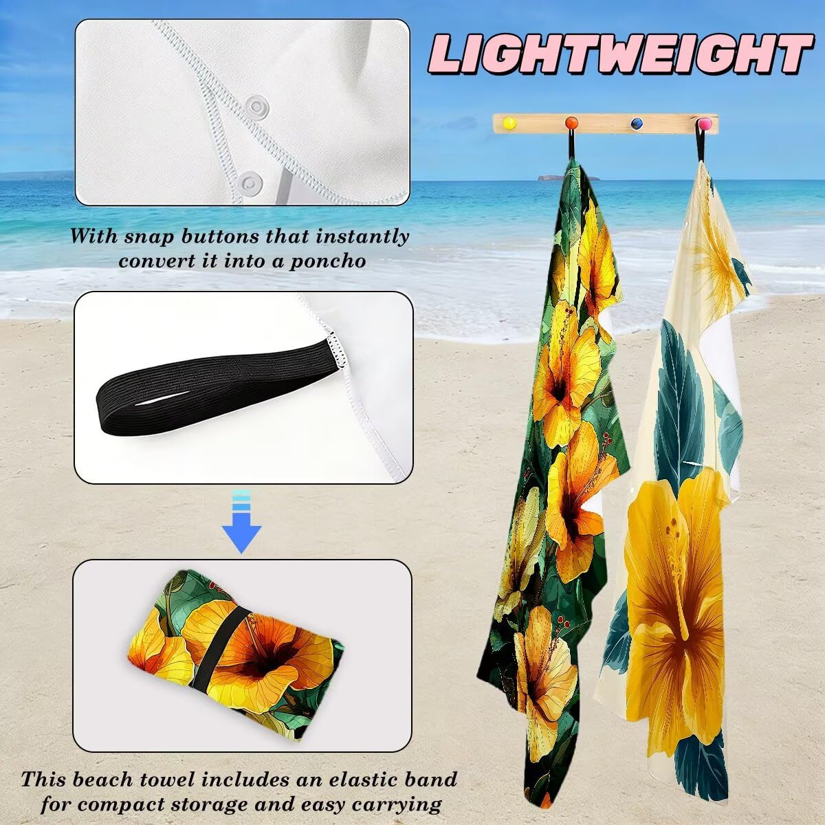 Toalla Playa 80x160 cm, Toalla Gimnasio Microfibra Secado Rapido, Juego de 2 Antiarena Toallas de Playa, Ligera Compacta Toallas Microfibra Grande para Viaje, Regalo Hombre Regalo Mujer (Flor) -5065