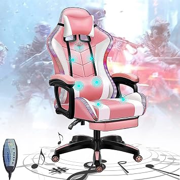 Ergonomic Gaming Chair with Built-in Speakers, Lumbar Support, and Adjustable Footrest for Enhanced Gaming and Office Comfort