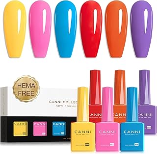 CANNI Gel Nail Polish Set – Bright Rainbow Summer 6 Colors 9ML (Red, Pink, Yellow, Blue, Orange,Purple), High Gloss Soak Off UV LED Nail Gel for Summer DIY Manicure