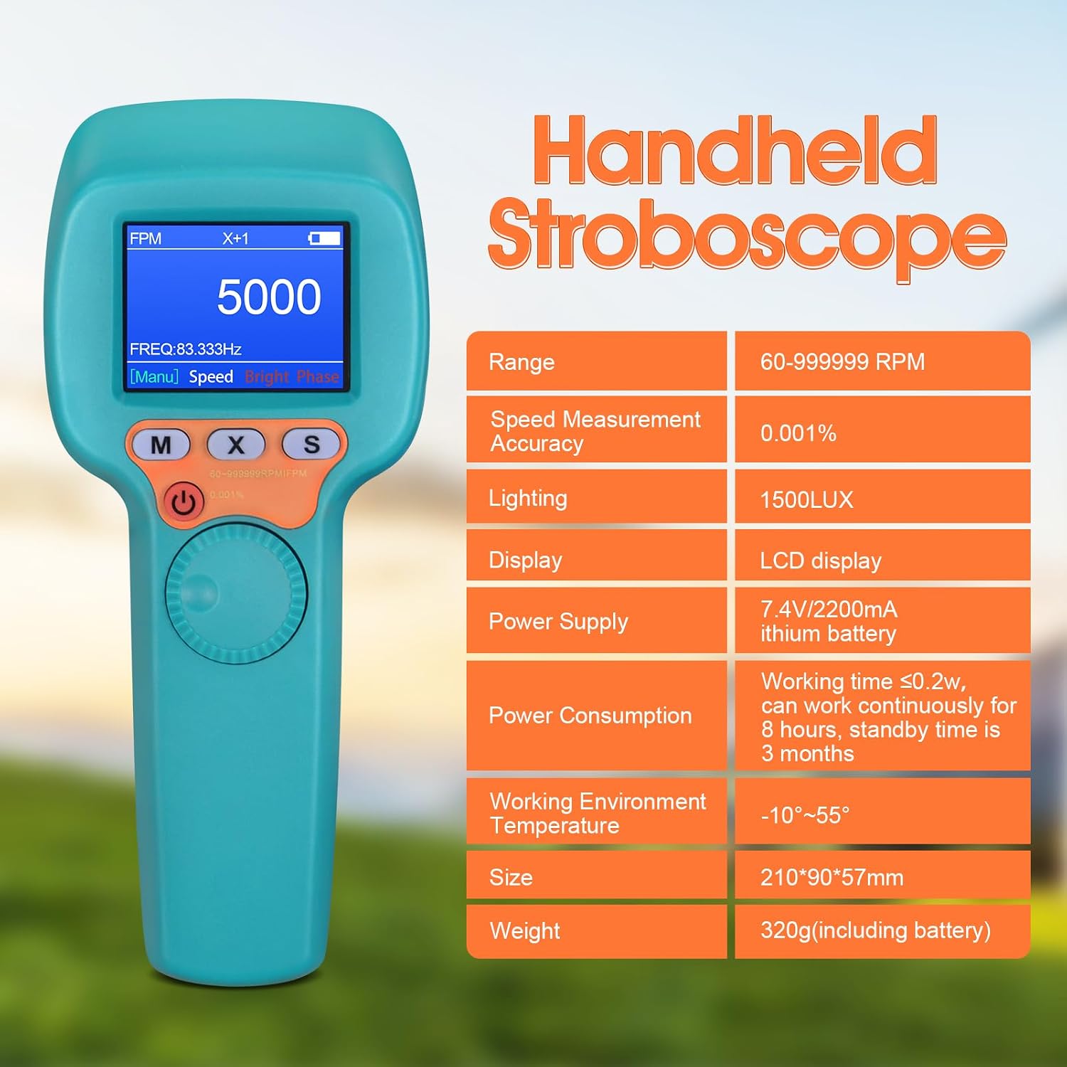 Handheld Stroboscope 60–99,999 RPM, 0.001% Estroboscopio | Non-Contact Strobe Tachometer High Accuracy for Engine Speed Analyzer with Adjustable Color LCD Display
